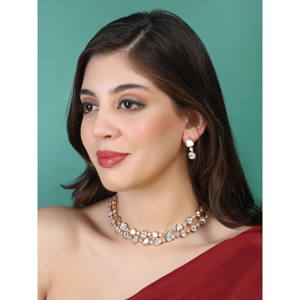 Auraa Trends 22KT Gold Plated Traditional Kundan Necklace Set for women