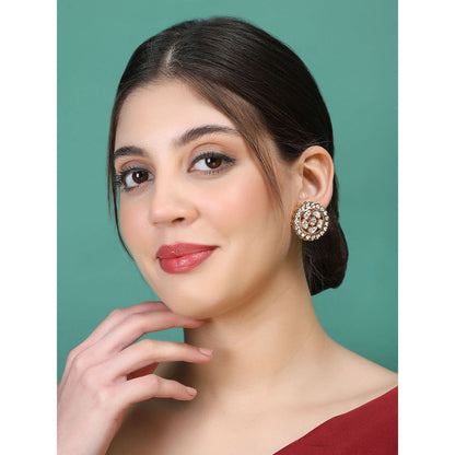 Auraa Trends 22KT Gold Plated Elegant Kundan White Studs Earrings Set for women