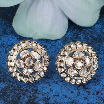 Auraa Trends 22KT Gold Plated Elegant Kundan White Studs Earrings Set for women
