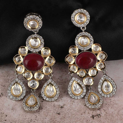 Auraa Trends 22KT Gold Plated Classic Kundan Red Earrings Set for women