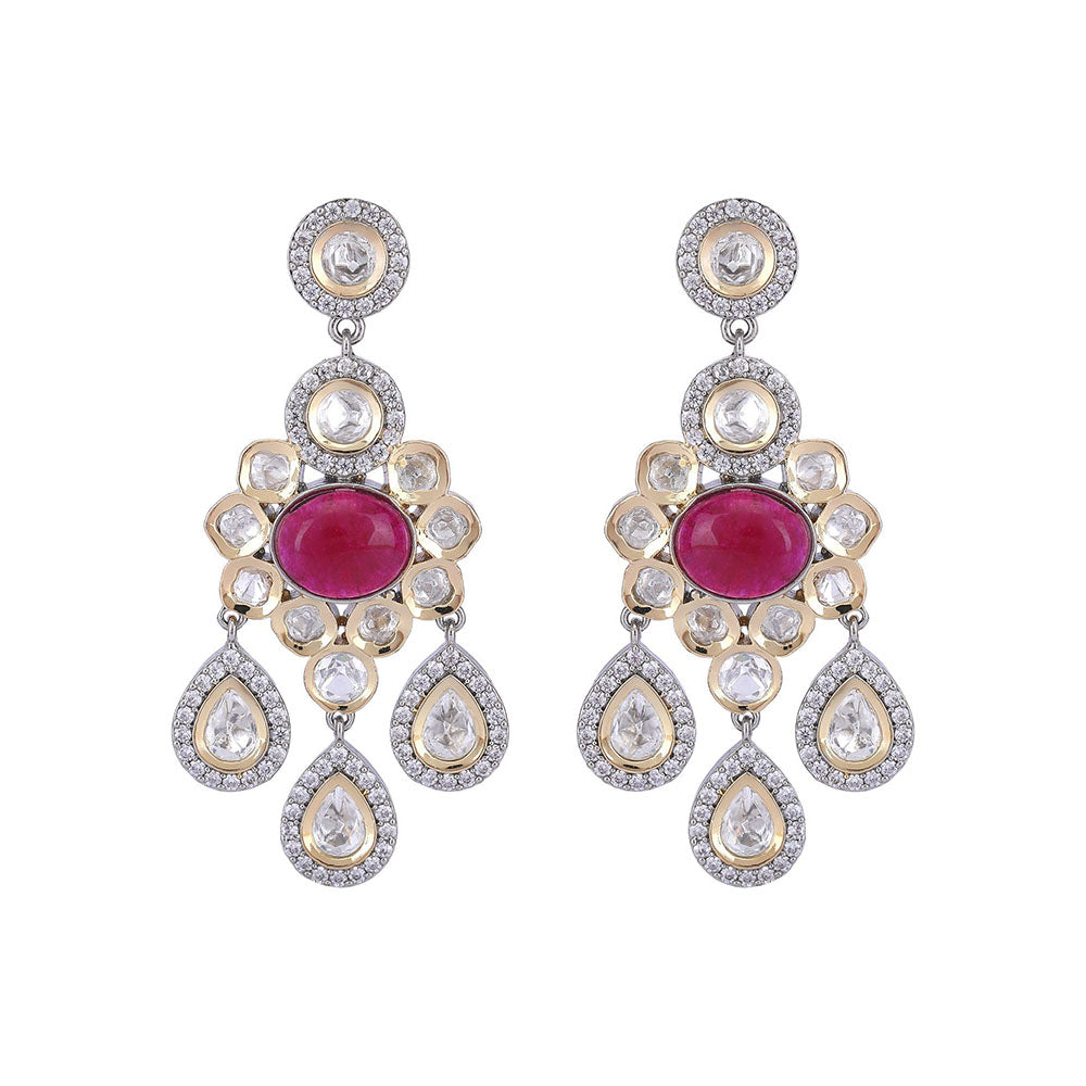 Auraa Trends 22KT Gold Plated Classic Kundan Red Earrings Set for women