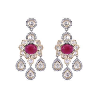 Auraa Trends 22KT Gold Plated Classic Kundan Red Earrings Set for women
