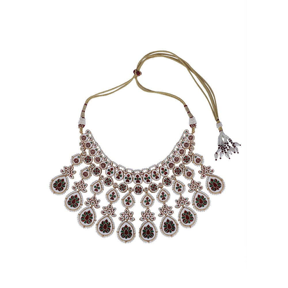 Auraa Trends 22KT Gold Plated Kundan Classic White Stone Necklace Set for women