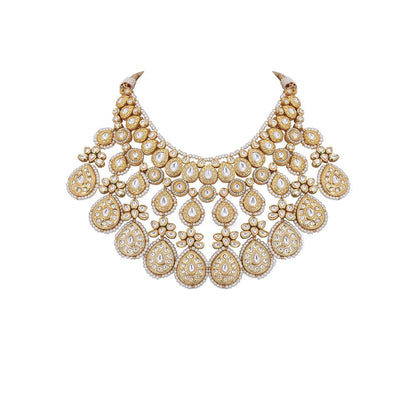 Auraa Trends 22KT Gold Plated Kundan Classic White Stone Necklace Set for women