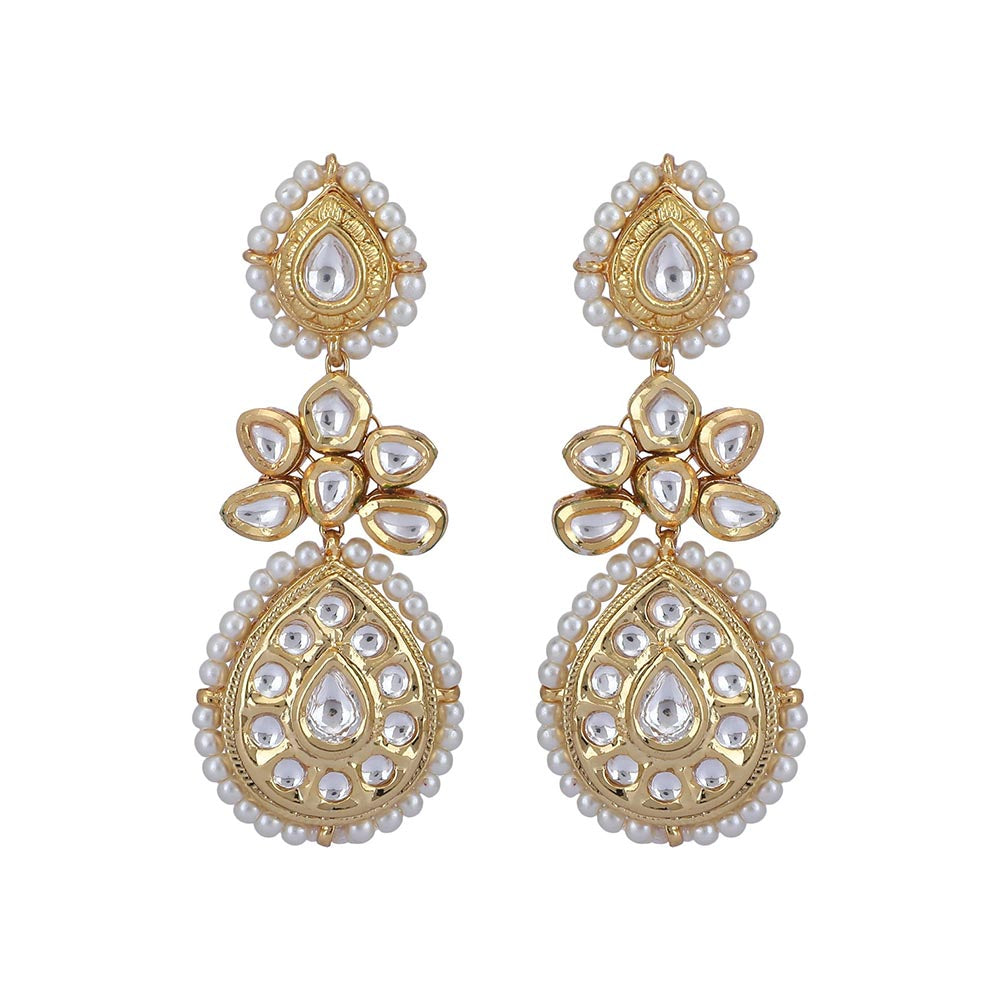 Auraa Trends 22KT Gold Plated Kundan Classic White Stone Necklace Set for women