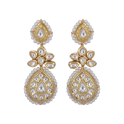 Auraa Trends 22KT Gold Plated Kundan Classic White Stone Necklace Set for women