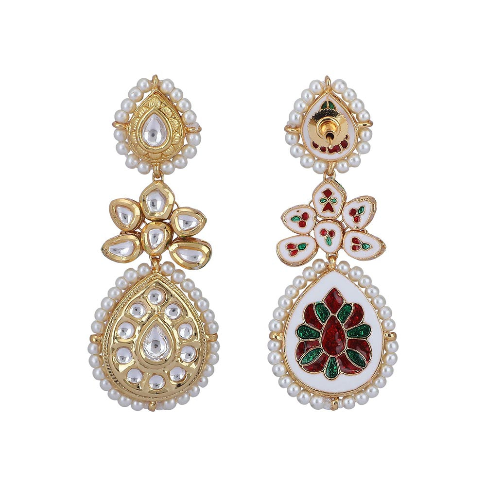 Auraa Trends 22KT Gold Plated Kundan Classic White Stone Necklace Set for women