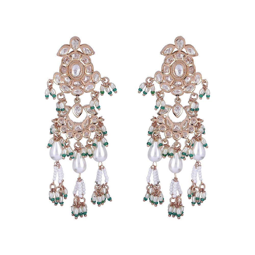 Auraa Trends 22KT Gold Plated Kundan Classic White and Green Necklace Set for women