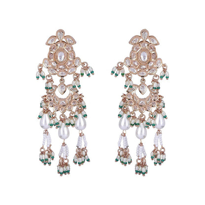 Auraa Trends 22KT Gold Plated Kundan Classic White and Green Necklace Set for women