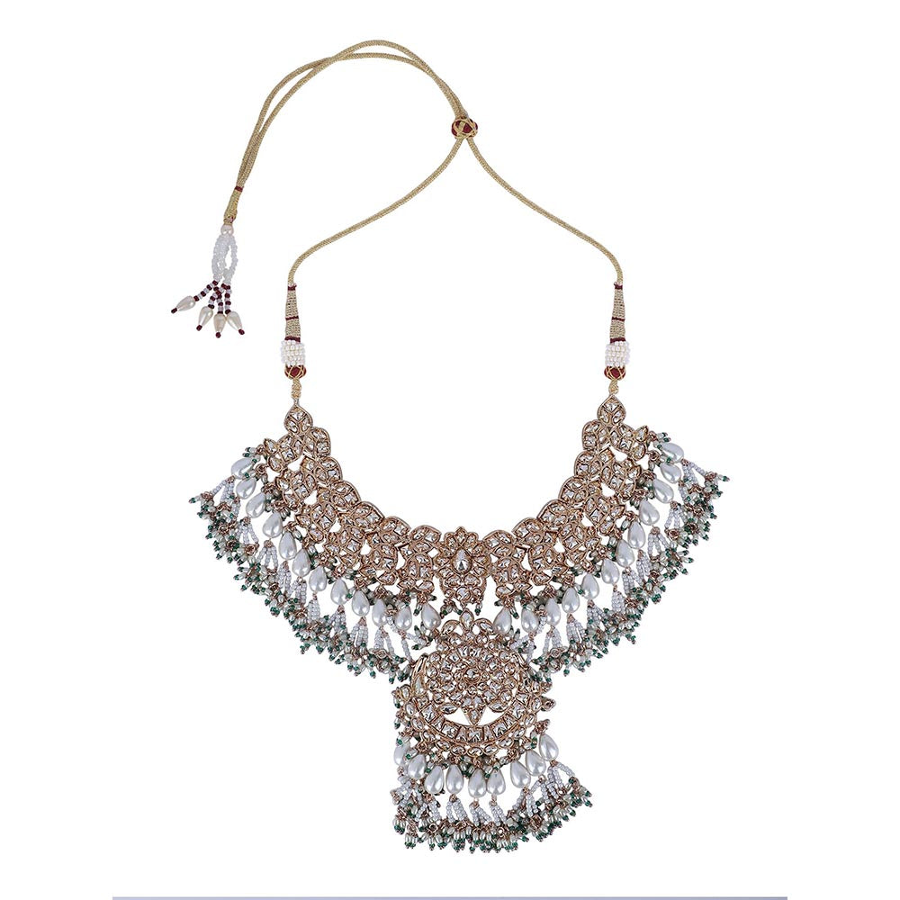 Auraa Trends 22KT Gold Plated Kundan Classic White and Green Necklace Set for women