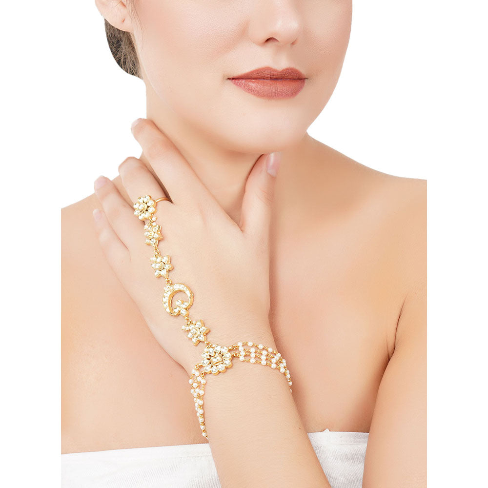 Auraa Trends 22Kt Gold Plated Classic Kundan Hathfool (Set of 2)