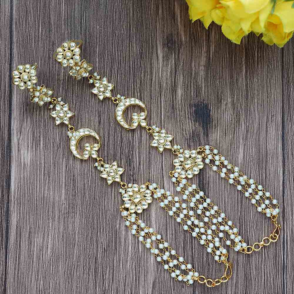 Auraa Trends 22Kt Gold Plated Classic Kundan Hathfool (Set of 2)