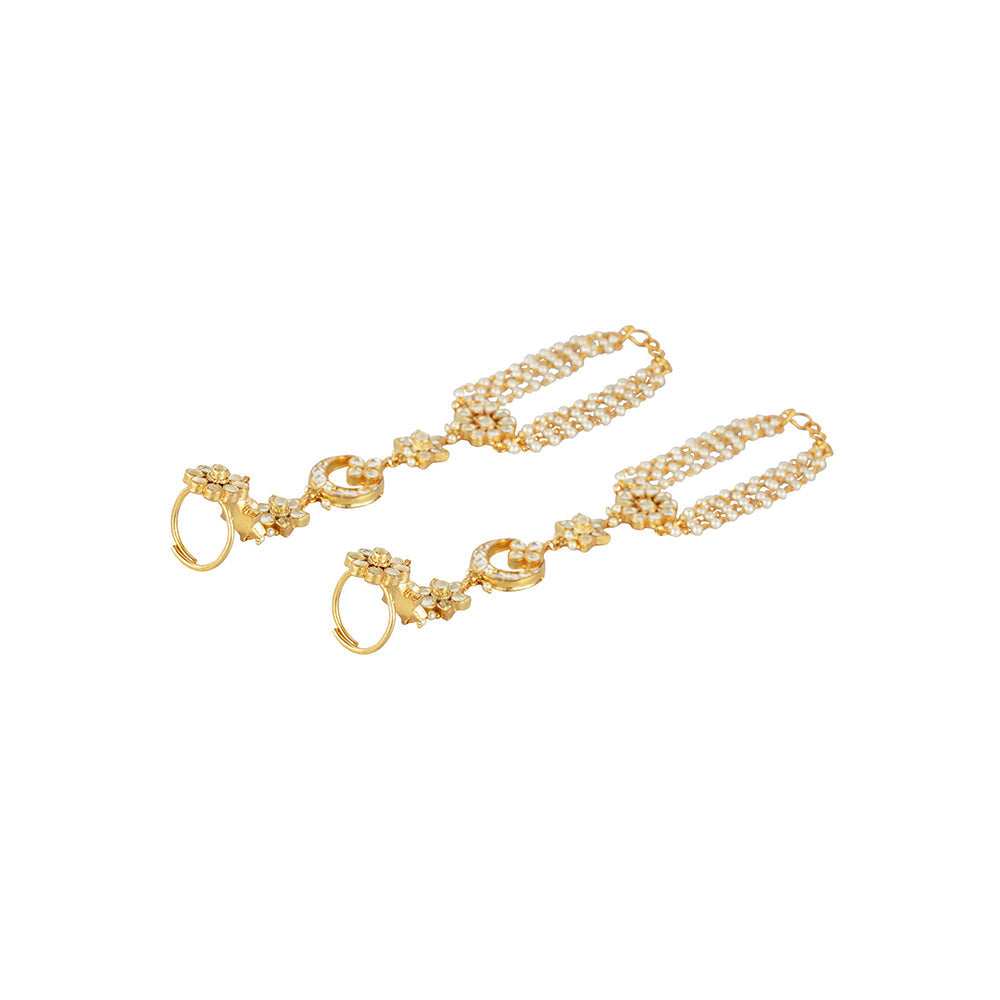 Auraa Trends 22Kt Gold Plated Classic Kundan Hathfool (Set of 2)