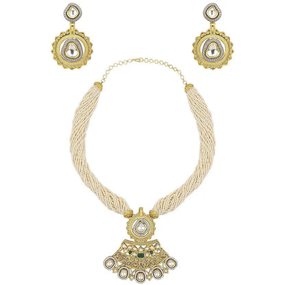 Auraa Trends 22K Gold Plated Kundan Classic Green Necklace Set for Women