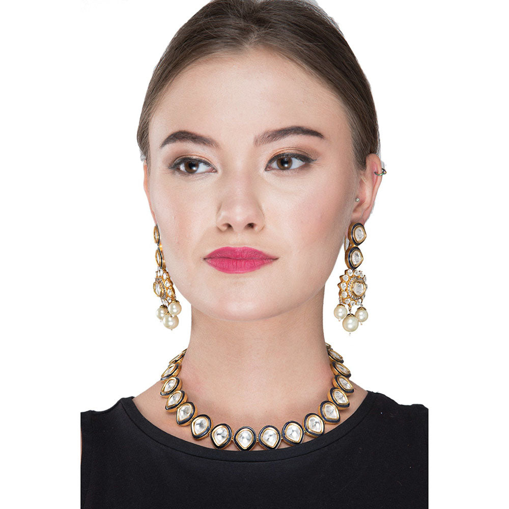 Auraa Trends 22K Gold Plated Kundan Elegant White Necklace Set for Women