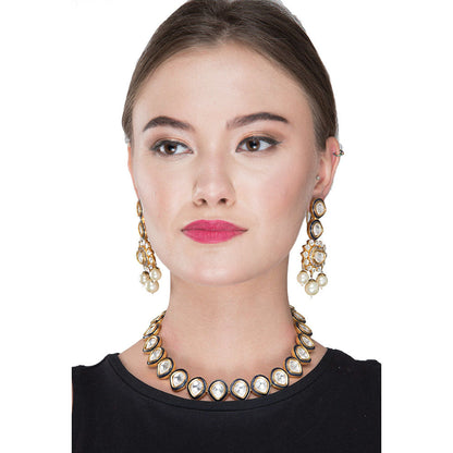 Auraa Trends 22K Gold Plated Kundan Elegant White Necklace Set for Women