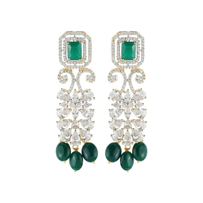 Auraa Trends Women Rhodium Plated American Diamond Zircon Green Choker Necklace Set