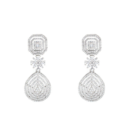 Auraa Trends Rhodium Plated American Diamond White Necklace Set for Women