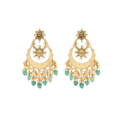 Auraa Trends 22K Gold Plated Classic Kundan Green Chandbali Earrings