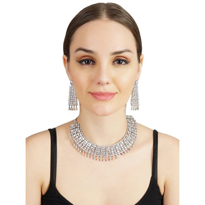 Auraa Trends Rhodium Plated American Diamond Zircon White Necklace Set for Women