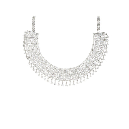 Auraa Trends Rhodium Plated American Diamond Zircon White Necklace Set for Women