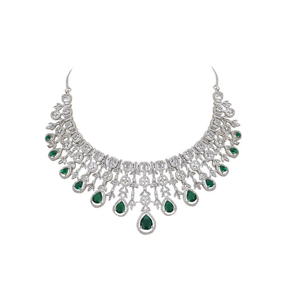 Auraa Trends Rhodium Plated Triangular Shaped American Diamond Studded Jewellery Set For Women