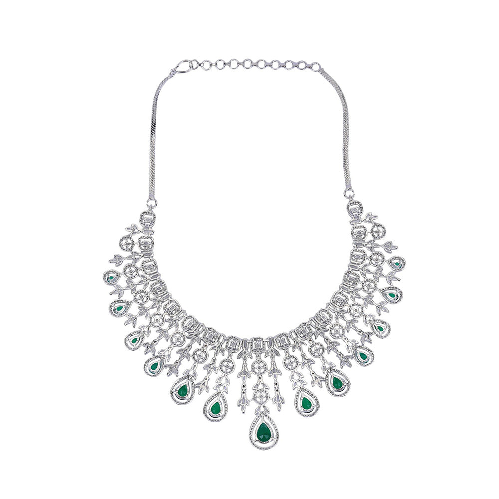 Auraa Trends Rhodium Plated Triangular Shaped American Diamond Studded Jewellery Set For Women