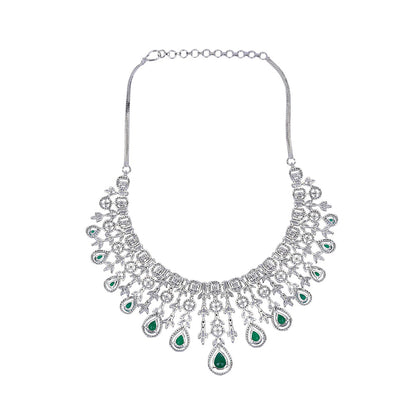 Auraa Trends Rhodium Plated Triangular Shaped American Diamond Studded Jewellery Set For Women