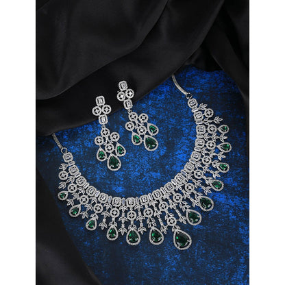 Auraa Trends Rhodium Plated Triangular Shaped American Diamond Studded Jewellery Set For Women