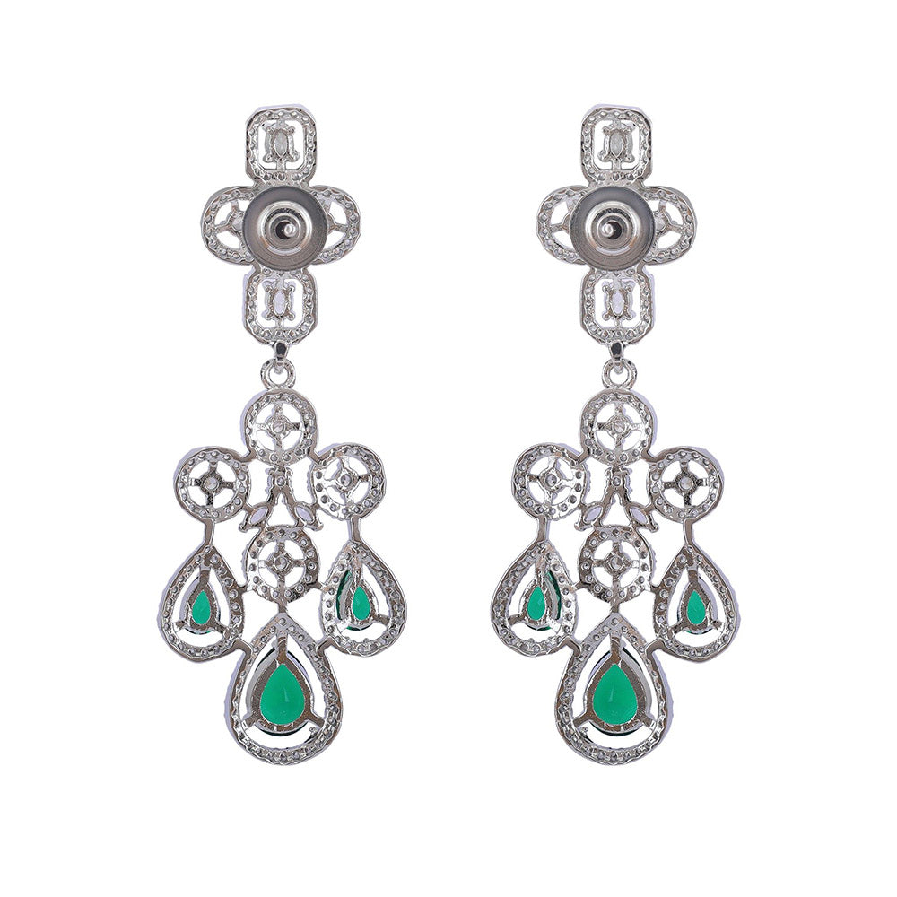 Auraa Trends Rhodium Plated Triangular Shaped American Diamond Studded Jewellery Set For Women