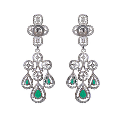 Auraa Trends Rhodium Plated Triangular Shaped American Diamond Studded Jewellery Set For Women