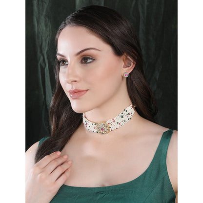 Auraa Trends Elegant Gold & White Choker Jewellery Set With Change Able Stones
