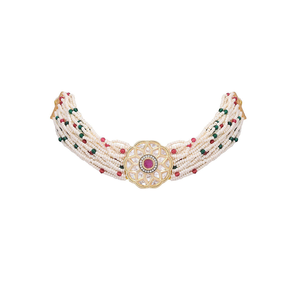 Auraa Trends Elegant Gold & White Choker Jewellery Set With Change Able Stones