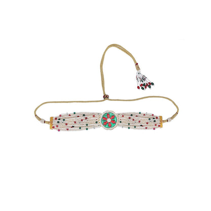 Auraa Trends Elegant Gold & White Choker Jewellery Set With Change Able Stones