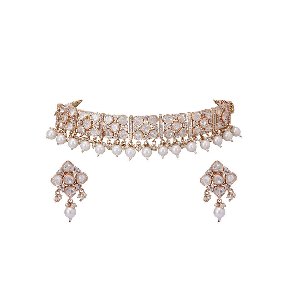 Auraa Trends 22K Gold Tone Kundan & Pearls Meenakari Jewellery Earring For Women