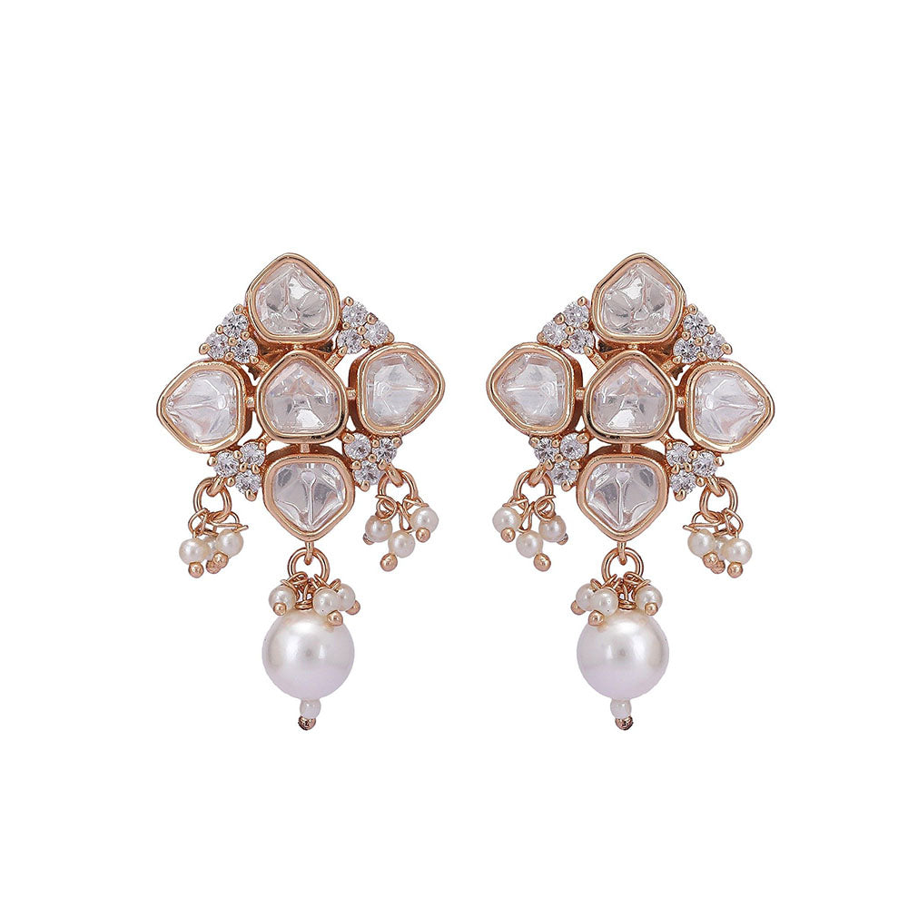 Auraa Trends 22K Gold Tone Kundan & Pearls Meenakari Jewellery Earring For Women