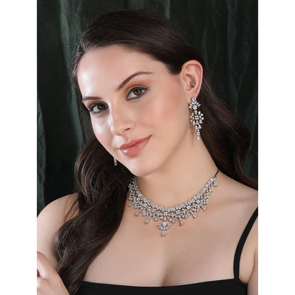 Auraa Trends Rhodium Plated White Brass Jhumka Necklace Sets For Women