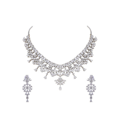 Auraa Trends Rhodium Plated White Brass Jhumka Necklace Sets For Women