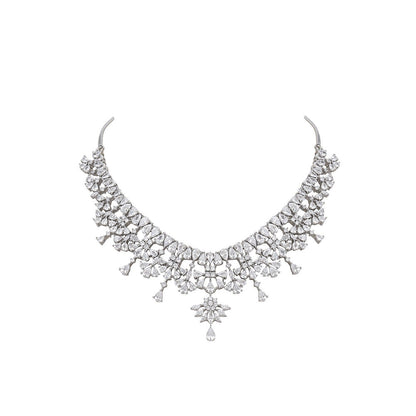 Auraa Trends Rhodium Plated White Brass Jhumka Necklace Sets For Women