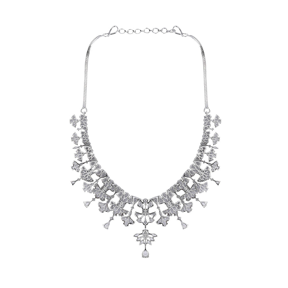 Auraa Trends Rhodium Plated White Brass Jhumka Necklace Sets For Women