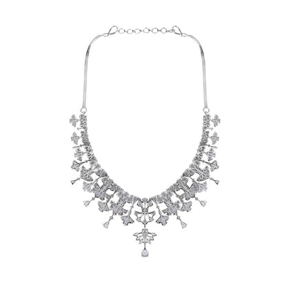 Auraa Trends Rhodium Plated White Brass Jhumka Necklace Sets For Women
