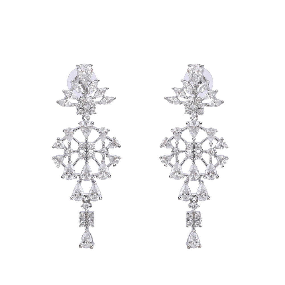 Auraa Trends Rhodium Plated White Brass Jhumka Necklace Sets For Women