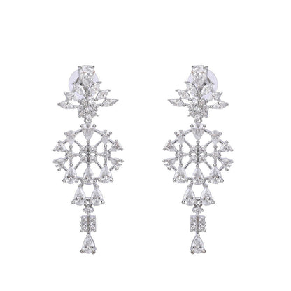 Auraa Trends Rhodium Plated White Brass Jhumka Necklace Sets For Women