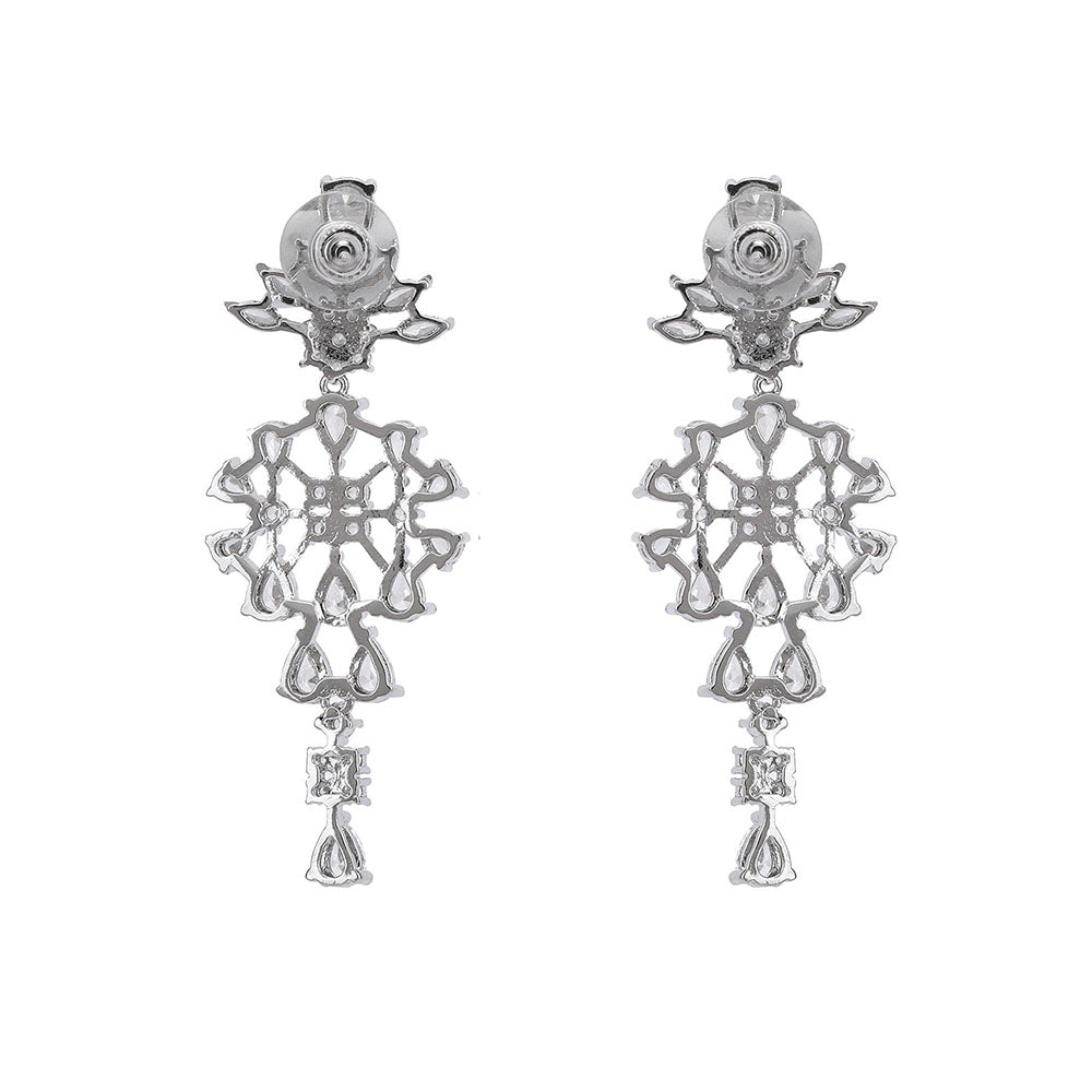 Auraa Trends Rhodium Plated White Brass Jhumka Necklace Sets For Women