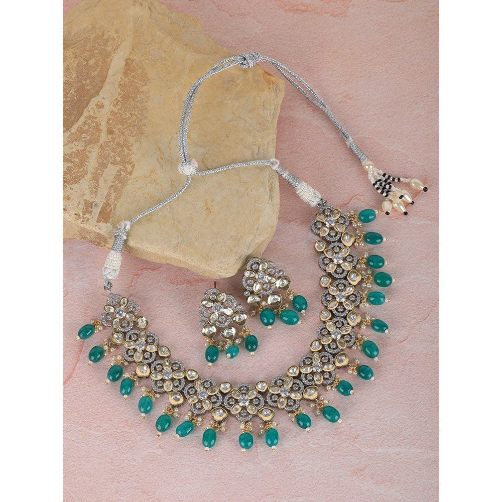 Auraa Trends 22K Gold Plated Green Kundan Studded Choker Jewellery Set For Women