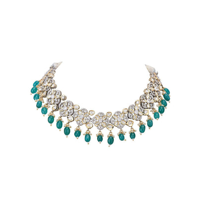 Auraa Trends 22K Gold Plated Green Kundan Studded Choker Jewellery Set For Women