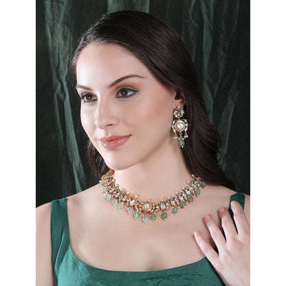 Auraa Trends Green Kundan Jade Glow Embellished Jewellery Set For Women