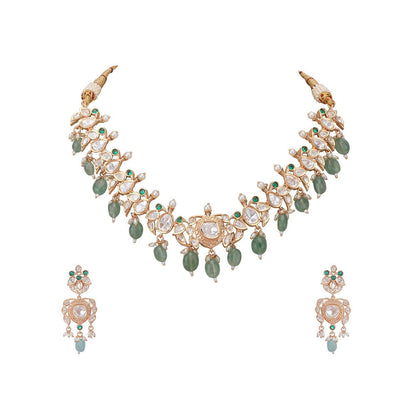 Auraa Trends Green Kundan Jade Glow Embellished Jewellery Set For Women