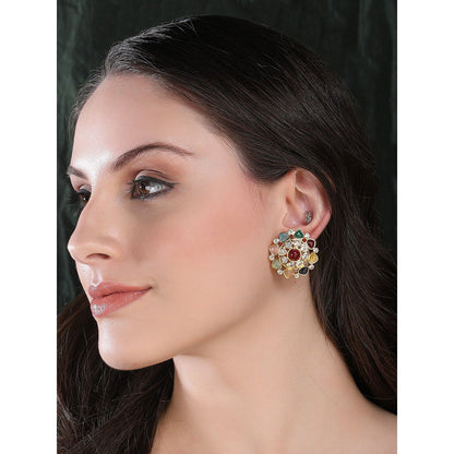 Auraa Trends Multi-Colour Pearl Kundan Stud Earrings For Women