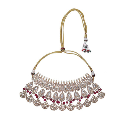 Auraa Trends 22Kt Gold Plated Kundan Red Beads Jewellery Set